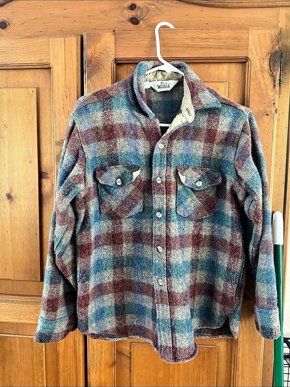 Woolrich Plaid Wool Shirt Blue & Red Large